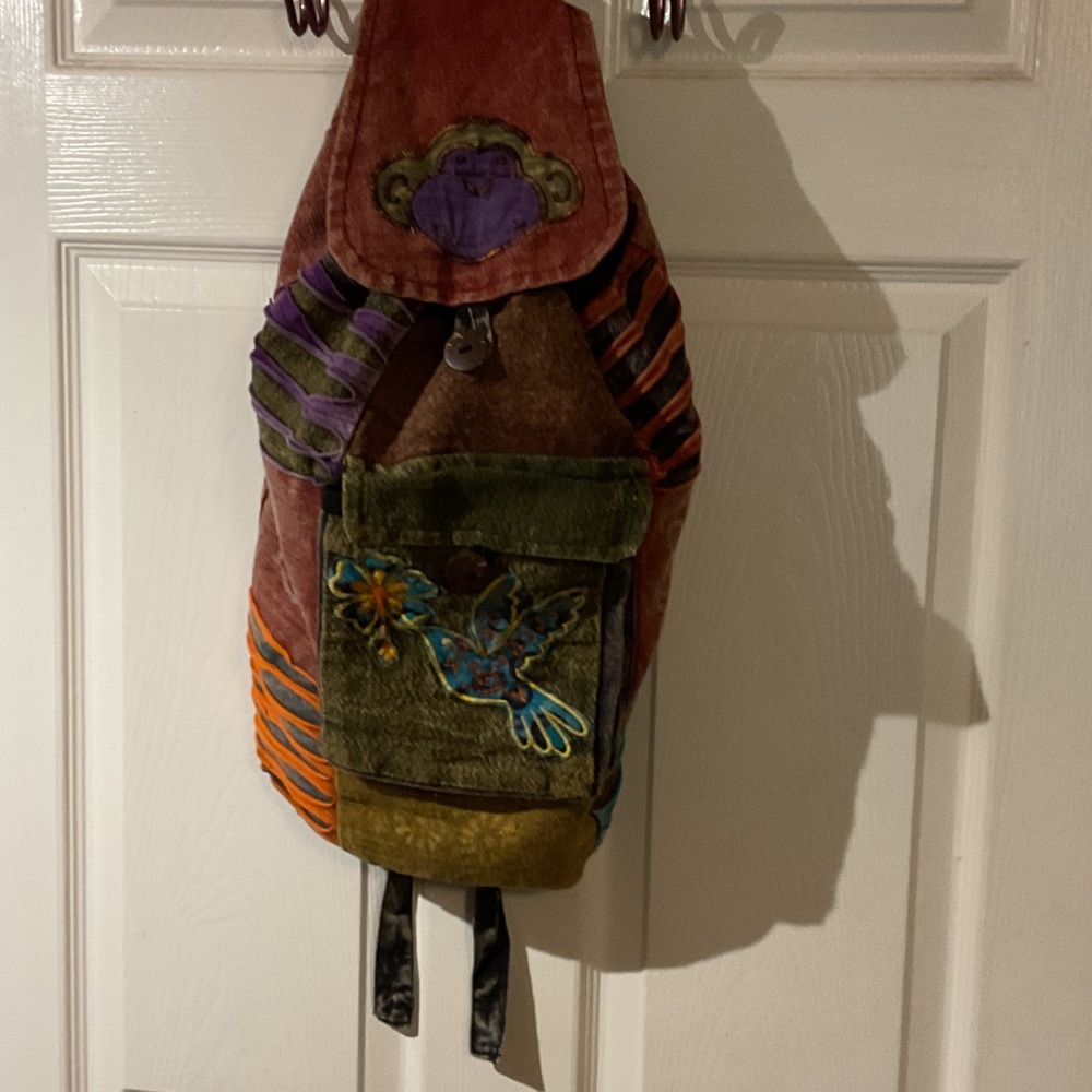 Boho Multicolor Embroidered Handmade Cotton Sling Backpack